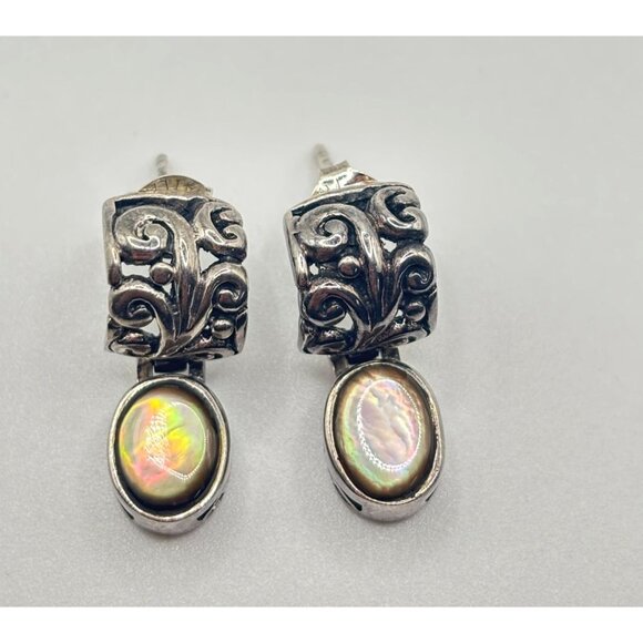 Abalone & Sterling Silver 925 Earrings With Intricate Design - Picture 1 of 12